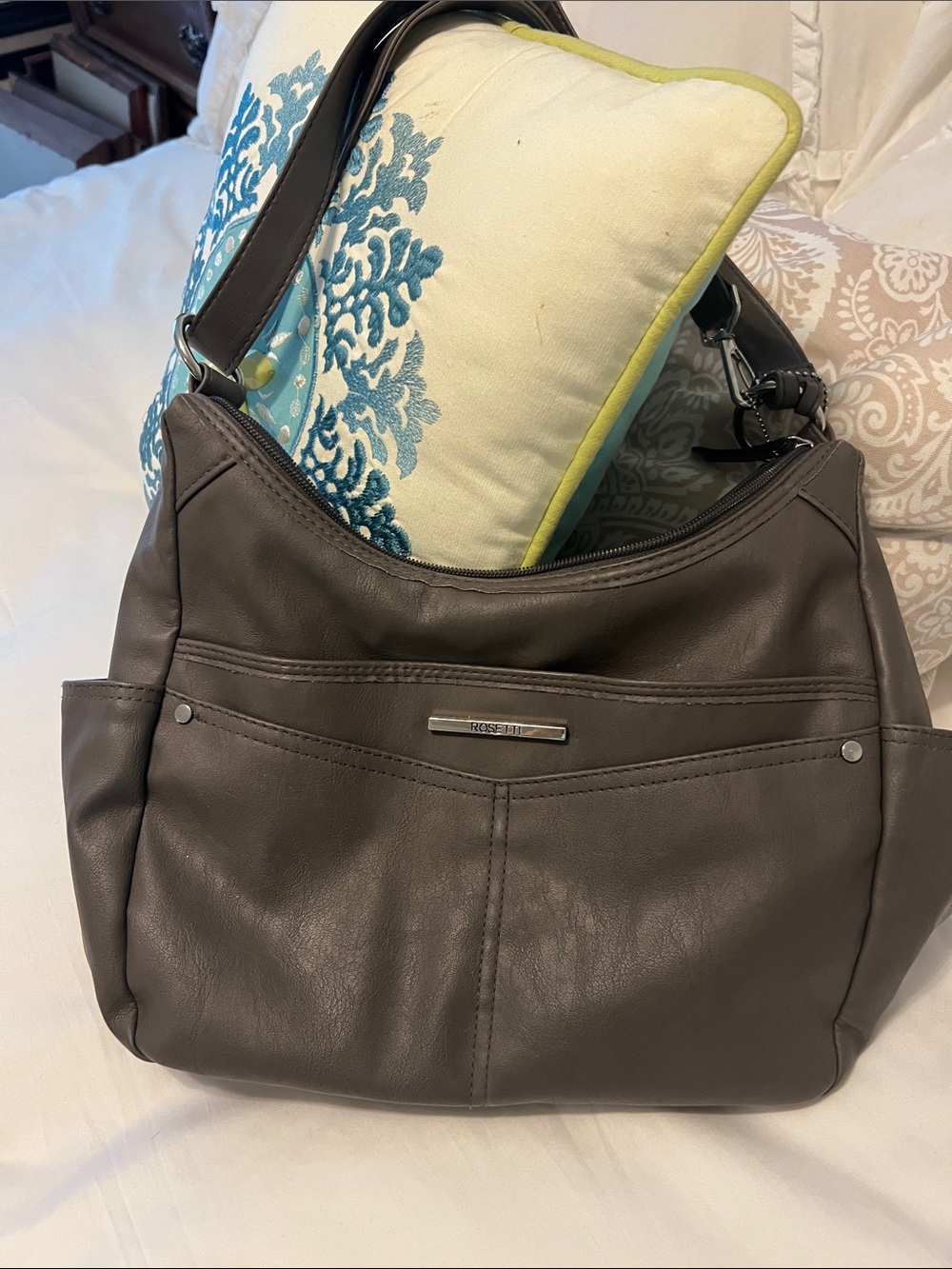 Rosetti Gray Shoulder Bag with Front Slip Pocket